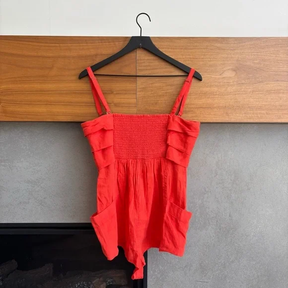 NWT By Anthropologie Linen Short Romper Bright Red, Size S - Picture 10 of 15